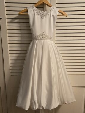 White Satin Embroidered First Communion Dress